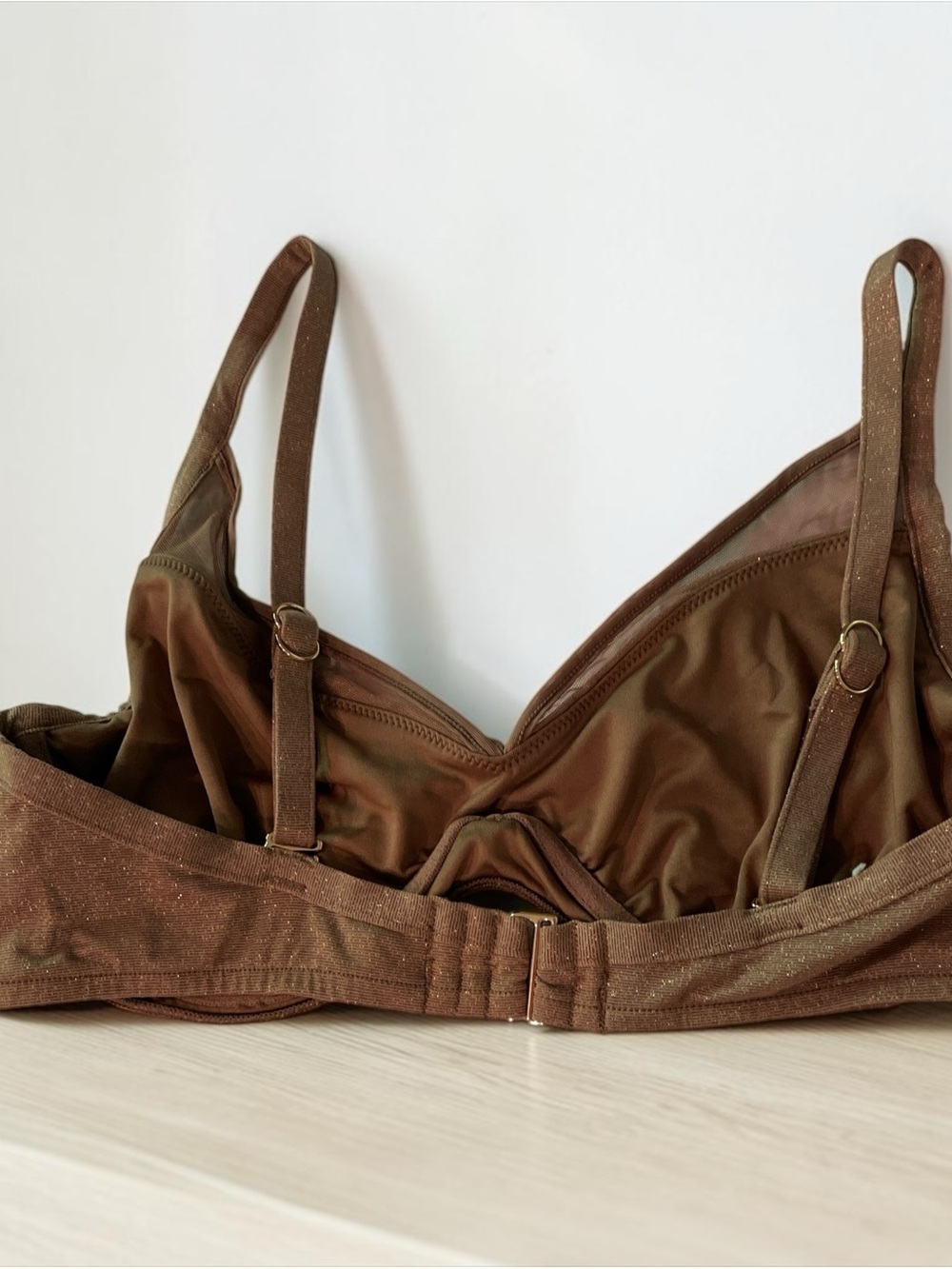 Unbranded tag cut Brown Shimmer Underwire Bikini Top only womens size Large - Picture 2 of 7